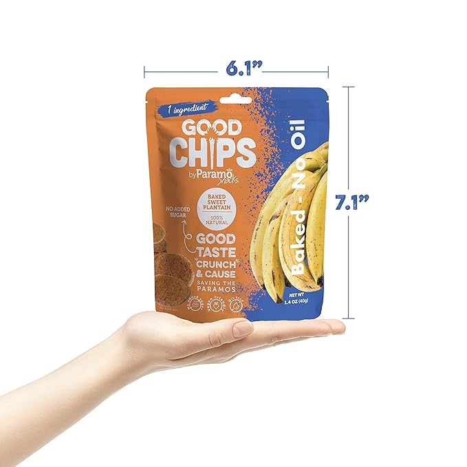 Good Chips Baked Crunchy Sweet Plantain Chips - Crispy, Oil Free, Healthy Maduritos - 0.7 oz - Pack of 12
