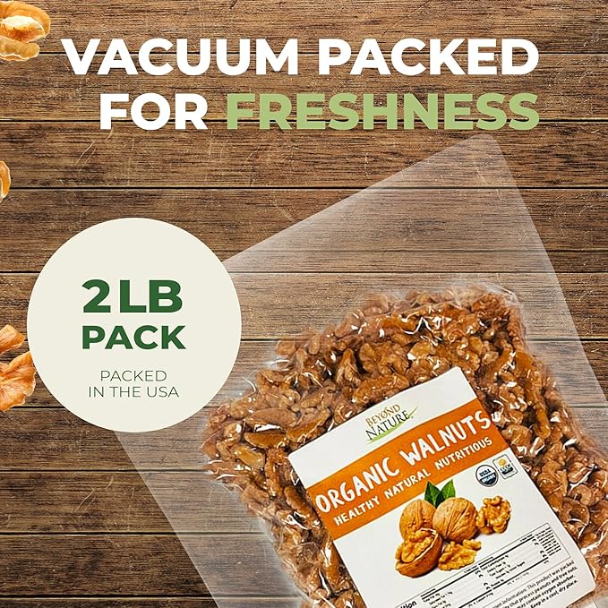 Beyond Nature Organic Raw Walnuts ??Unsalted 2 Pound (32 oz) Vacuum Sealed, Non GMO, No Salt, Low Carb, Keto Friendly & Vegan Snack
