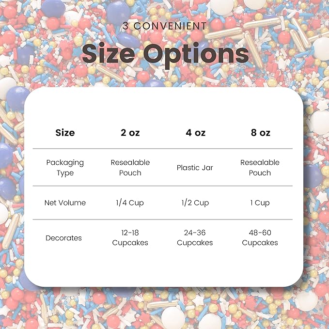 Sprinkle Pop Old Glory Sprinkle Mix| Red White Blue Sprinkles with Gold Metallics| Decorating Patriotic Sprinkles Made in USA for 4th of July Independence Day Cakes Cupcakes Donuts Cookies, 2oz