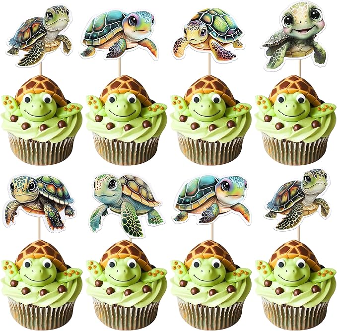 36 Pack Turtle Cupcake Toppers Sea Animals Turtle Cupcake Picks Sea Animals Theme Baby Shower Kids Birthday Cupcake Decoration Party Decoration Supplies 2