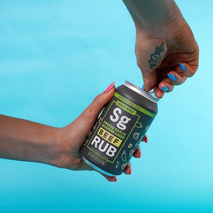 Spiceology & Derek Wolf - Smoked Garlic Jalapeno Lager - Beer-Infused Barbecue Rubs, Spices and Seasonings - Use On: Beef, Pasta Salad, Dressings, Marinades, or Roasted Vegetables - 7.5 oz Can with Resealable Lid
