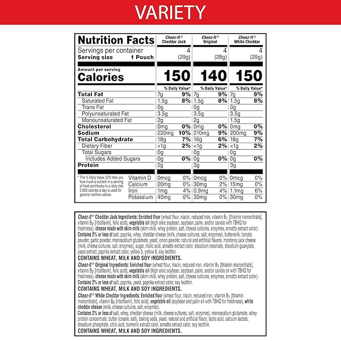 Cheez-It Cheese Crackers, Baked Snack Crackers, Lunch Snacks, Variety Pack, 12.1oz Box (12 Packs)