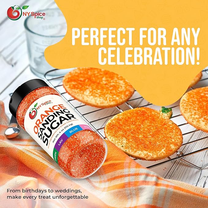 NY Spice Shop Orange Sanding Sugar - 4 Ounce Sweet Colorful Edible Sprinkles For Candy Dish - Sugar Sprinkles For Cake Decorating Basket & Dishes