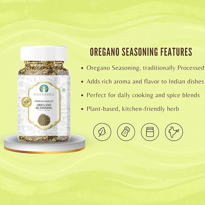AYURVEDASHREE Oregano Seasoning 100gm PET Jar ~ All Natural | Vegan | NON-GMO | Indian Spice | Dried Herbs For Cooking & Sprinkle
