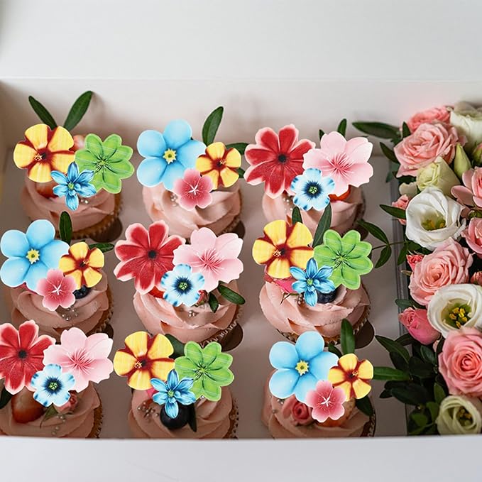 72 PCS Edible Flowers Cupcake Toppers Edible Wedding Engagement Flowers Cupcake Decorations Wafer Paper Flowers Cupcake Picks for Baby Shower Wedding Birthday Party Cake Food Decorations Supplies