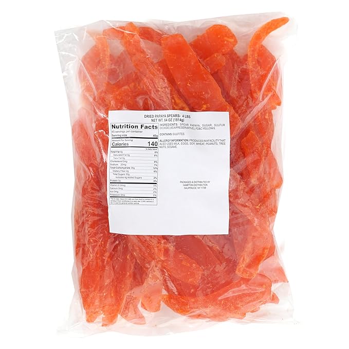 Dried Papaya Spears, 4 Pound Bag, The Hampton Popcorn & Candy Company