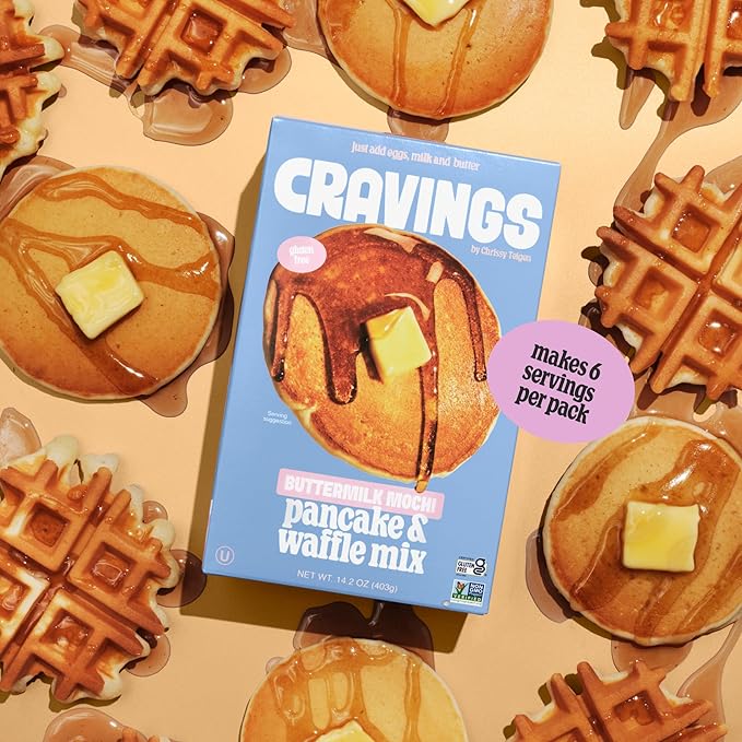 Cravings by Chrissy Teigen Pancake and Waffle Mix, Gluten free, Buttermilk Mochi Pancake & Waffle Mix, 3 Ingredients Mix, Makes 18 Pancakes, 14.2 oz (Pack of 3)