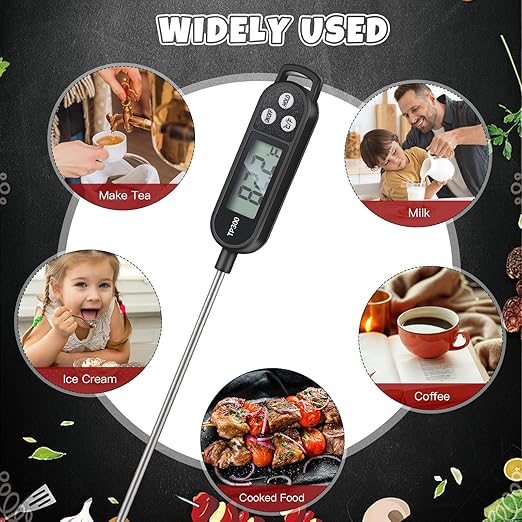 Meat Food Thermometer Food with Probe Water Liquid Instant Read Digital Thermometer Kitchen Cooking Supplies for Cooking BBQ Milk Yogurt (Black)