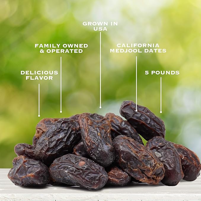 Traina Home Grown California Sun Dried California Medjool Dates - Healthy, No Added Sugar, Non GMO, Gluten Free, Kosher Certified, Vegan, Value Size (5 lbs)