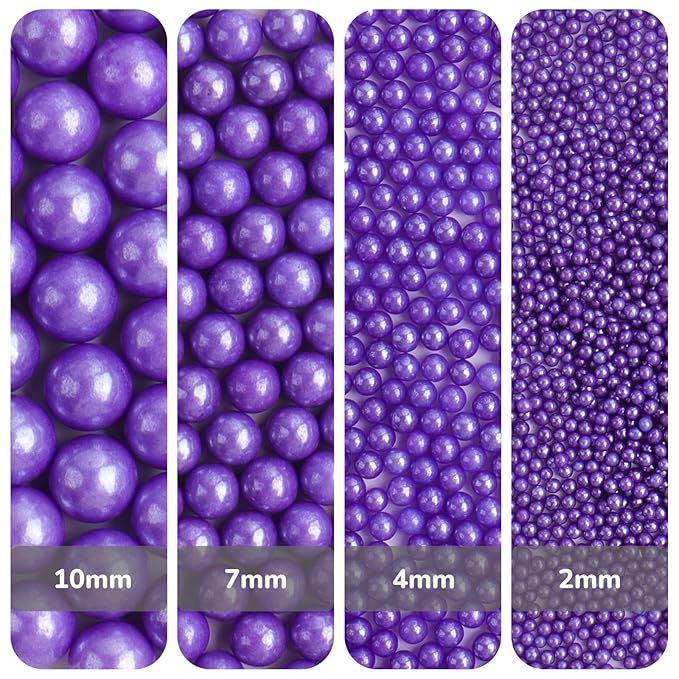 Purple Pearl Sprinkles for Cake Decorating, 11.3 Oz Edible Pearls Sugar 4 Sizes Gift Box Set for Baking Cookie Ice Cream Cupcake Toppings