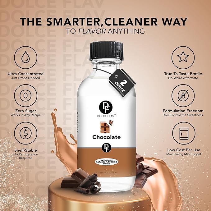 Dolce Flav Natural Chocolate Extract ??Sugar-Free & Kosher ??Pure Cocoa Flavor for Baking, Coffee, Ice Cream, Smoothies & Desserts ??Highly Concentrated ??2 oz