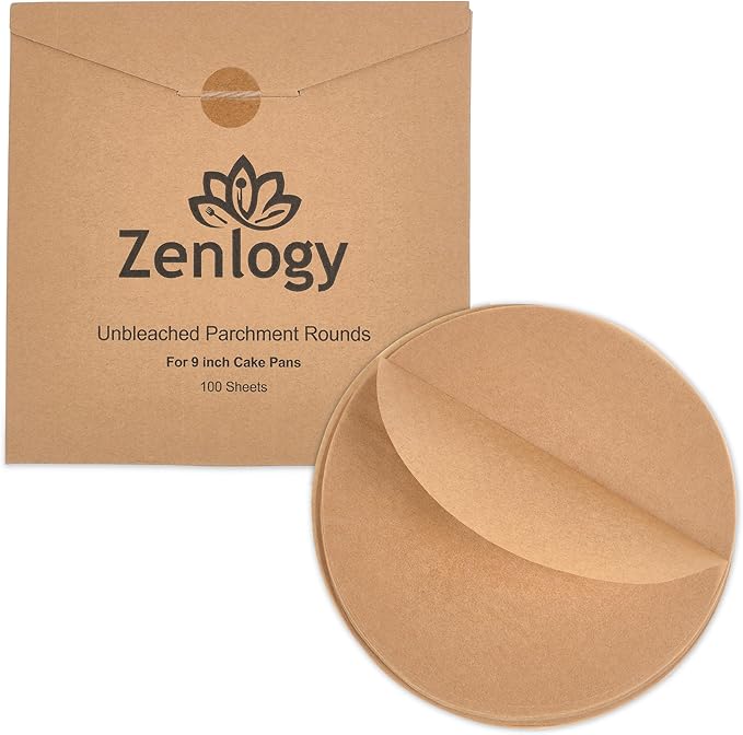Zenlogy 9 Inch Parchment Paper Rounds (100 Sheets) - Unbleached, Pre-cut, High Heat, Round Liners - Fits 9 inch Round Cake Pans