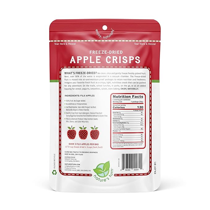 Nature's Turn Freeze-Dried Fruit Snacks, Apple Crisps, Pack of 6 (1.2 oz Each)