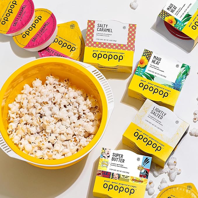 Opopop Microwave Popcorn - Pop Cups Pickle Monster 6-Pack, Non-GMO Gourmet Popcorn Kernels & Popcorn Flavoring, Gluten Free Snacks, Easy to Make and No Mess
