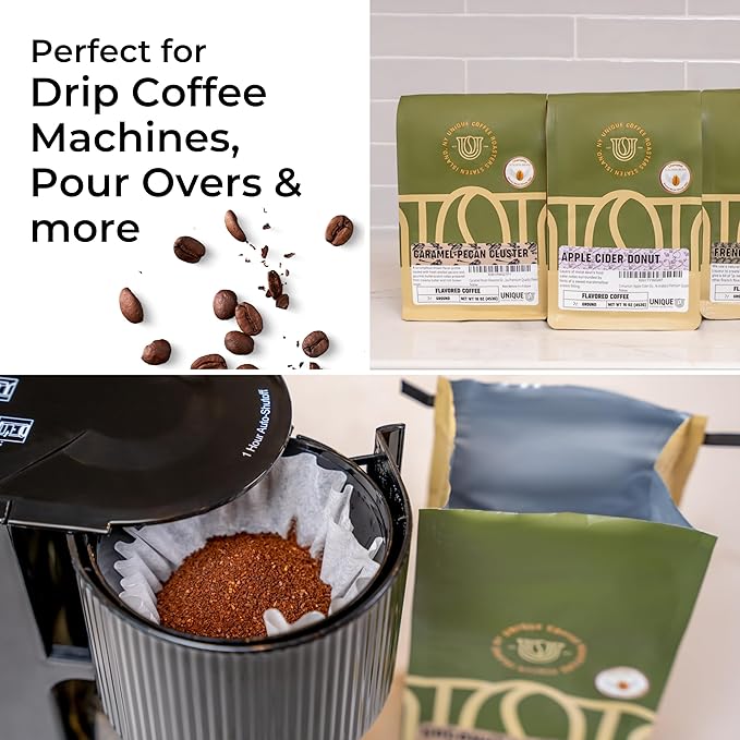 Caramel Pecan Flavored Ground Coffee, 1 LB (16 oz) bag, Medium Roast, 100% Arabica Premium Quality Flavor