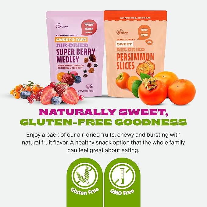 Whitney Jordan Naturals Air-Dried Fruit Variety Pack | 2 Individual Packs ??Super Berry Medley & Persimmon Slices | Gluten-Free, Non-GMO, Vegan Snack | Real Fruit for Clean Snacking | 32 Oz