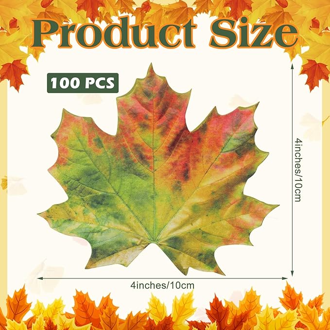 100 Pieces Parchment Fall Leaves Thanksgiving Cheese Paper Parchment Autumn Leaves Double Sided Decorative Paper 4 Inch Table Decorations for Thanksgiving Party Dinner Food Accessories (Green)