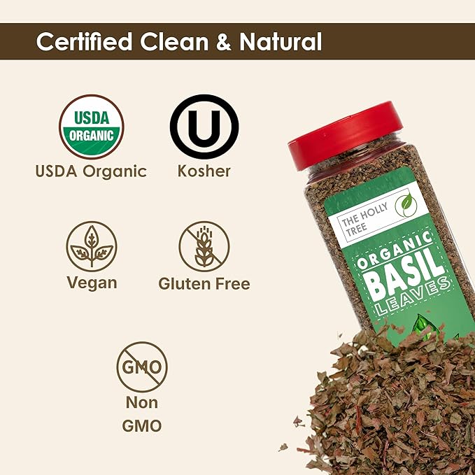 Organic Basil Leaves 4.23 oz – Dried Basil Seasoning with Fresh Flavor – USDA Organic, Kosher, Gluten Free – The Holly Tree