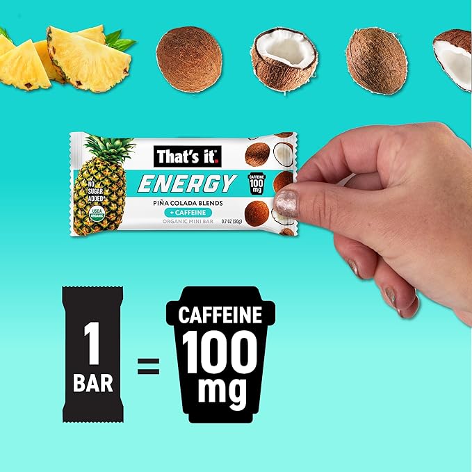 That?™s it. Piña Colada Energy Mini Bars | 100mg Natural Caffeine |Pineapple Coconut| Allergy-Friendly, Organic, Non-GMO, Gluten-Free Snacks | 15 Count