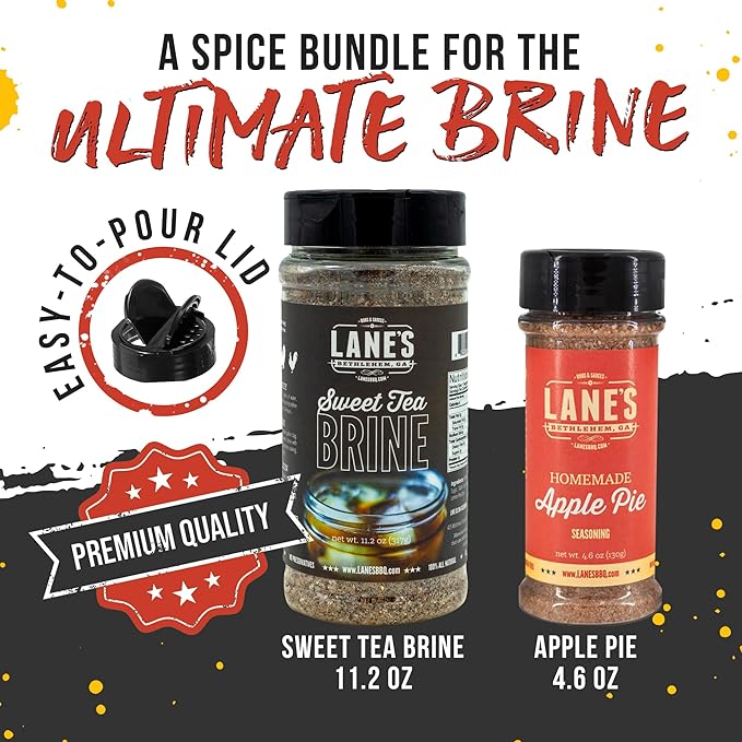 Lane's Apple Pie BBQ Rub & Sweet Tea Brine Kit, Pork Rub Seasoning for Smoking & Grilling Steak, Chicken, Wings, Ribs, Ham, and Pork Chop Seasoning for a Sweet and Savory Southern Barbecue Flavor