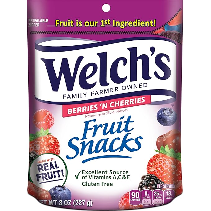 Welch's Fruit Snacks, Berries 'N Cherries, Perfect for Sharing, Bulk Bag, 8 oz (Pack of 1)