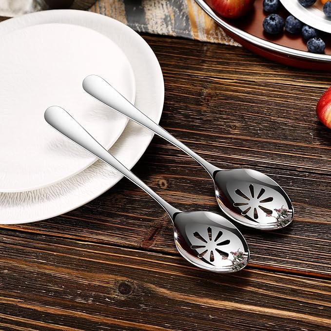 KEAWELL Premium Louise 9" Serving Spoon Set ??18/10 Stainless Steel - Uniting Elegance and Durability - Exquisite Serving Utensils for Parties (Slotted Spoon)