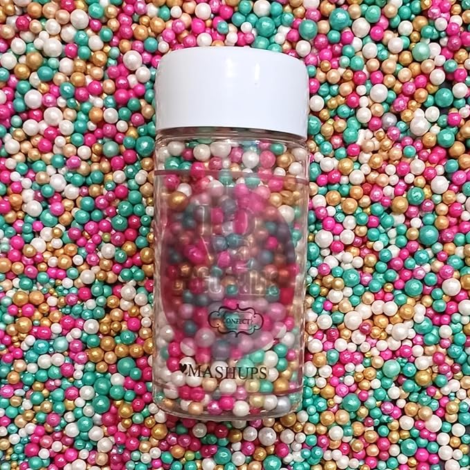 Confect Love Disco Balls Sprinkles Mix | Edible Decorative Pearl Balls in Turquoise, Pink, Gold & White ??Cake Sprinkles for Decorating Cupcakes, Cookies, Cakes, and Party Treats | Vegan, Gluten-Free, Nut-Free, Soy-Free, Dairy-Free, Palm Oil-Free- 4.2
