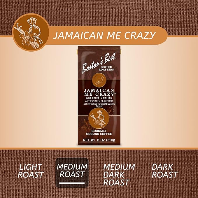 Boston???Best Coffee - Jamaican Me Crazy Flavored Coffee, Delicious Gourmet Premium Ground Coffee, 11 oz. / 311 g Bag