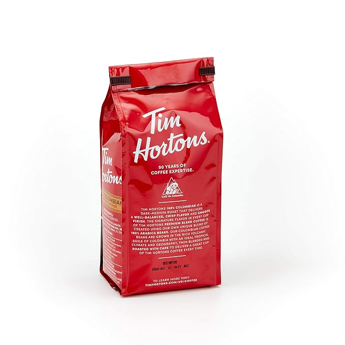 Tim Hortons Colombian, Medium-Dark Roast Ground Coffee, Perfectly Balanced, Always Smooth, Made with 100% Arabica Beans, 12 Ounce (Pack of 6)