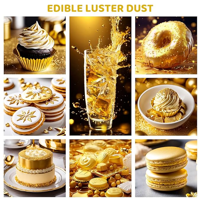 Luster Dust Edible - 15 Grams Food Grade Cake Dust Shimmer Powdered, Cherrysea Powder Luster Dust Food Coloring for Cocktails, Christmas Cookie Decorations, Cake, Drinks, Fondant, Candy - 15g/Bottle (7-Gold)