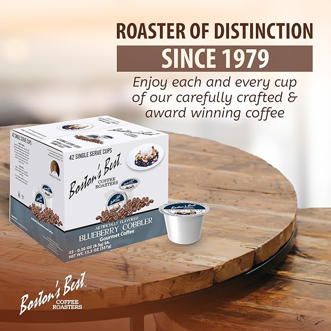 Bostonโs Best - Blueberry Cobbler Flavored Coffee Blend, Dessert Gourmet Compatible with Keurig Coffee Maker, 1 Count (42 Single Serve Medium Roast Cups)