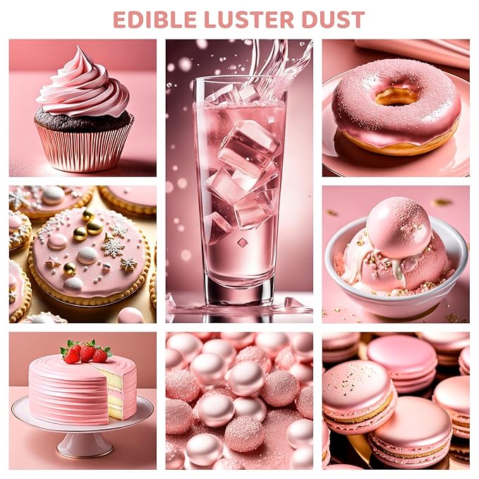 Luster Dust Edible - 15 Grams Food Grade Cake Dust Shimmer Powdered, Cherrysea Powder Luster Dust Food Coloring for Cocktails, Christmas Cookie Decorations, Cake, Drinks, Fondant, Candy - 15g/Bottle (10-Rose Gold)