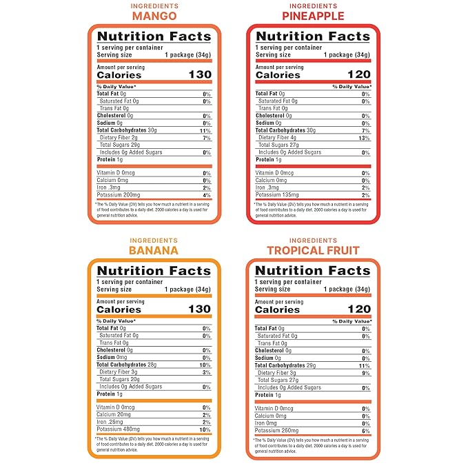 Nature's Turn Freeze-Dried Fruit Snacks, Mixed Tropical (Mango, Pineapple, Banana) Fruit Crisps, Pack of 4 (1.2 oz Each)