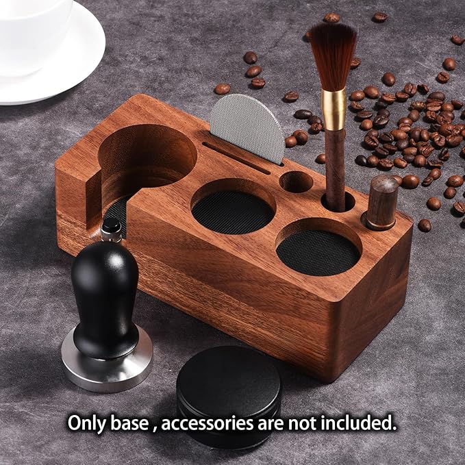 Espresso Tamping Station(58MM) Walnut wood,Espresso Coffee Anti-pressure Pad Stand, Espresso Station,Coffee Tamper Station Organizer for Countertop