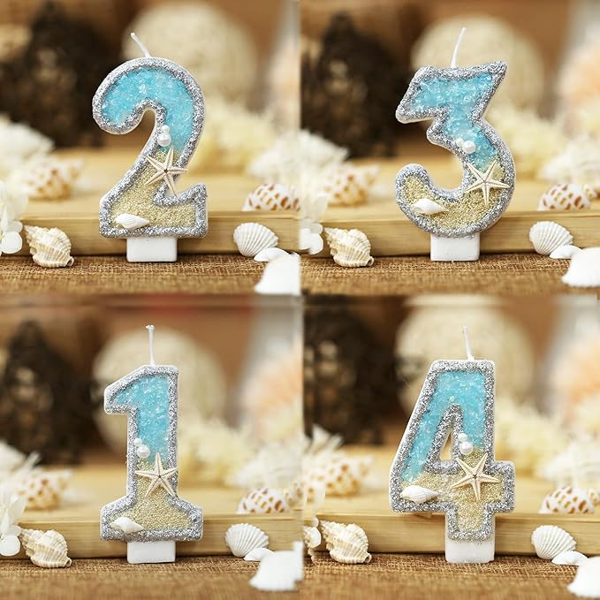 0 Birthday Candle for Cake, Beach Starfish Sequins Number Cake Candles, 2.76 inch Number 0 Happy Birthday Candle, Cake Topper Decoration for Birthday Party (Number 0)