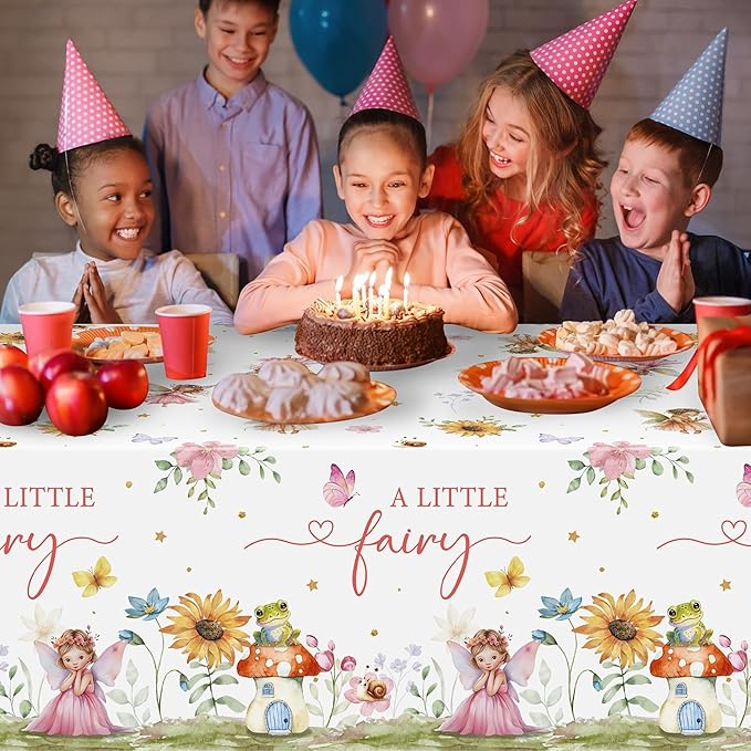 Fairy Party Tablecloths - 3Pcs A Little Fairy Party Table Covers Decorations, Floral Girls Themed Rectangular Plastic Disposable Table Cloth Decor for Kids Girls Birthday Baby Shower Supplies