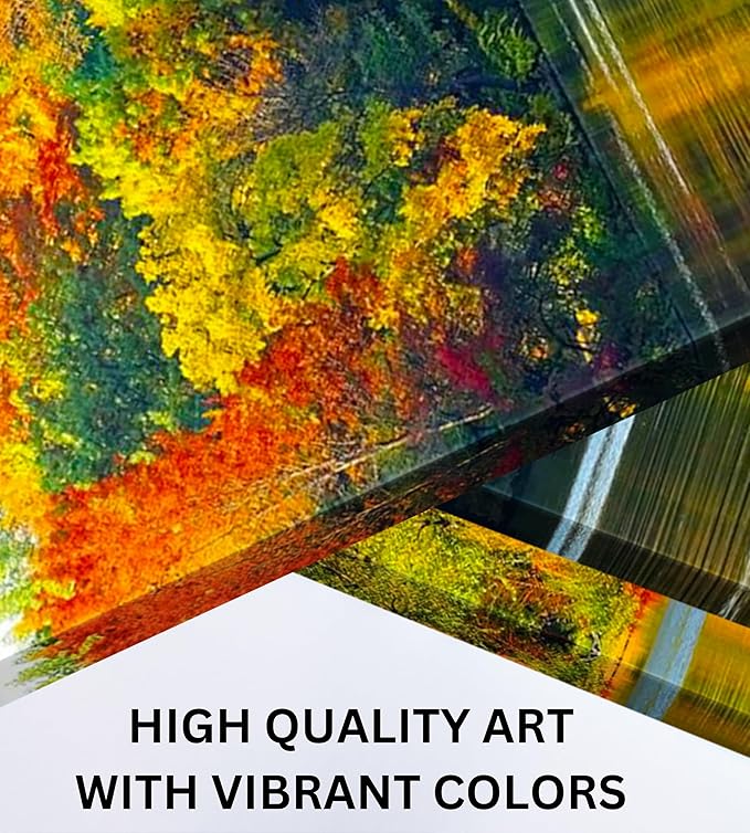 Fall Forest Lake Landscape Canvas Wall Art Decor - 24x24 3 Piece Set (Total 24x72 inch) - Large Decorative & Modern Multi Panel Split Prints for Dining & Living Room, Kitchen, Bedroom & Office