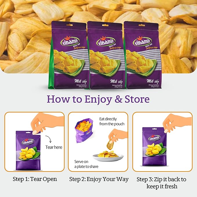 Vinamit Dried Jackfruit Chips | Vacuum Fried Dried Jackfruit | Pack 2 of 7.4 oz Bag | Naturally Sweet & Crispy | Gluten-Free, Vegan, Non GMO | High Fiber Snack | Perfect for Gifting, Travel, Clean Eating