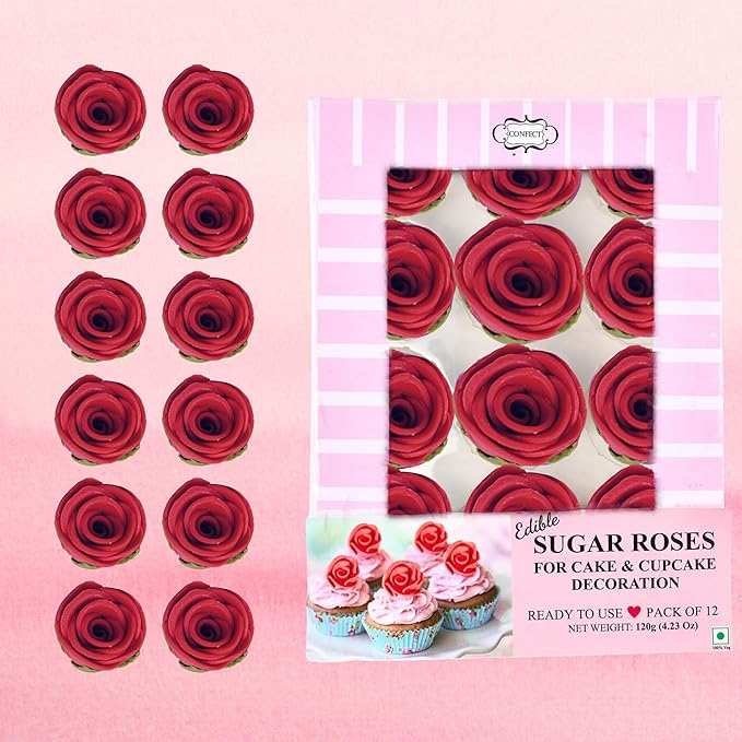 Confect Edible Flower | Edible Flower for cake decorations | Edible Flower Cupcake Toppers | | Cupcakes & Doughnut Edible Toppers | Viva Magenta Sugar Flower-Vegan, Gluten-Free, Soy-Free, Dairy-Free, Palm Oil-Free -Pack of 12