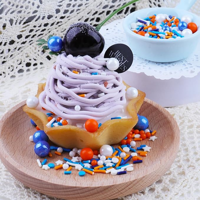 Orange and Blue Sprinkles for Cake Decorating, Edible Pearl and Jimmies Mix, Perfect for Cake Decorations, Baking, Ice Cream, Cookies, Cupcake Toppers
