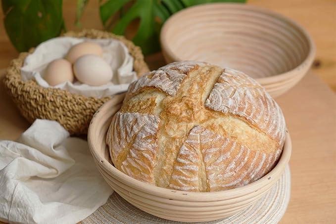 Banneton Bread Proofing Basket set of 2, 9 Inch Round Sourdough Proofing Baskets with Liner,Dough Proofing Bowls,Made of Natural rattan,for Sourdough Bread Baking Supplies