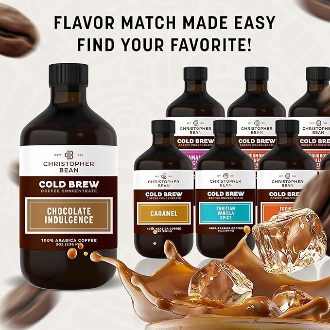 Christopher Bean Hand Crafted Chocolate Indulgence Flavored Coffee - Unsweetened Cold Brew & Iced Instant Coffee Distillate Liquid Java - Indulgence Coffee Beans Extract 100% Arabica, (8-Ounce), 236 ml