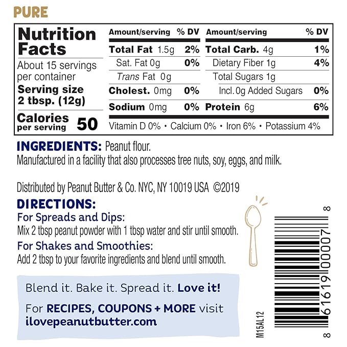 Peanut Butter & Co. Pure Peanut Powder, Non-GMO Project Verified, Gluten Free, Vegan, 6.5 Ounce Jars, Pack of 6