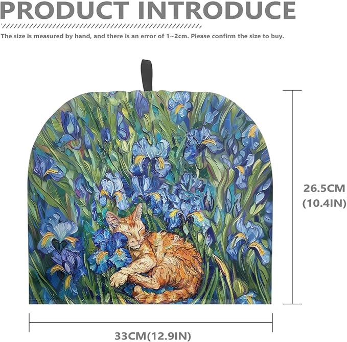 Cute Iris Cat Tea Cosy for Teapot with Handle Kitchen Kettle Dust Cover for Keeping Warm Machine Washable Tea Cosy Fabric Quilted Padding