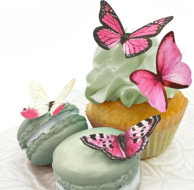 Sugar Robot Inc. Edible Butterflies for Cake Decorating - Small Size, Premium Crafted in the USA - Butterfly Cake and Cupcake Toppers, Decoration (Pink)