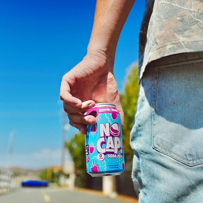 No Cap! Healthy Soda Alternative, Zero Sugar, Low Calorie, Caffeine Free, Vegan, Gluten Free, Great For Kids & Teenagers 12 Oz Cans, 12 Pack (Bussin Berry)
