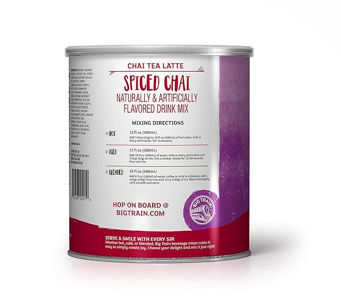 Big Train Spiced Powdered Instant Chai Tea Latte Mix, Spiced Black Tea with Milk, 56 Ounce