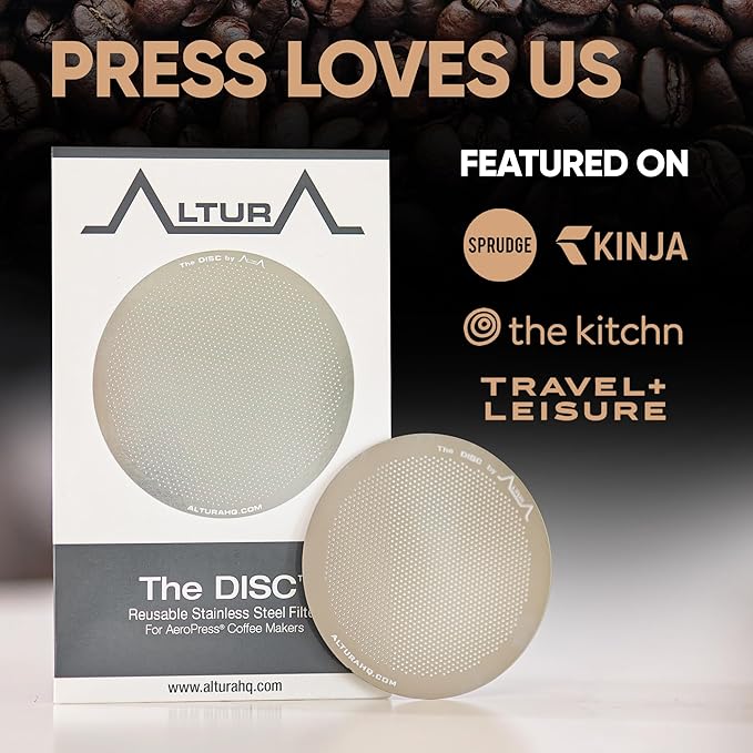 ALTURA The DISC Stainless Steel Filter for AeroPress Coffee Makers ??Reusable Metal Filter Replacement for Rich Flavor, Travel, and Eco-Friendly Brewing
