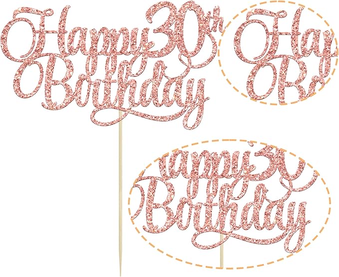 1 Pack Happy 30th Birthday Cake Topper Rose Gold Glitter Number 30 Thirty Years Old Birthday Cake Pick Decoration For 30th Birthday Celebrating Anniversary Party Supplies