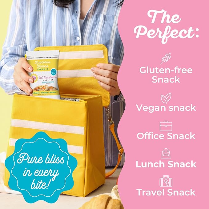 KC Sunshine’s Gluten Free Cookies (Lemon, Pack of 12) – Gluten Free Snacks - Dairy Free, Nut Free, Vegan Friendly & Plant Based Cookies – Gluten Free Cookies Individually Wrapped